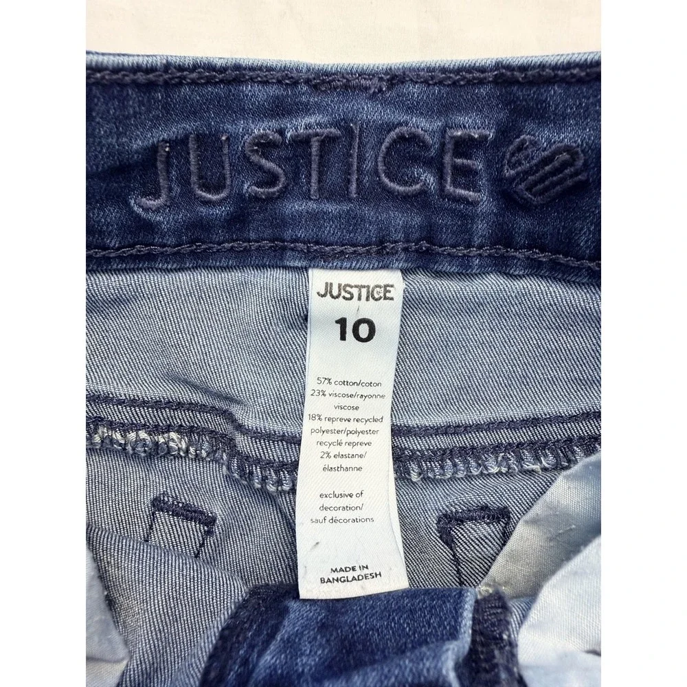 Justice Jeans Girls 10 Blue Skinny Slim Medium‎ Wash Distressed Raw Hem Denim